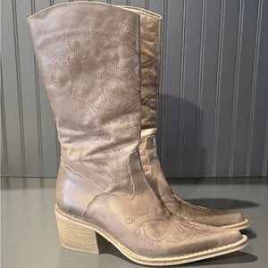 Aldo brown leather embroidered Sz 6.5 (37) cowboy boots Made in Spain